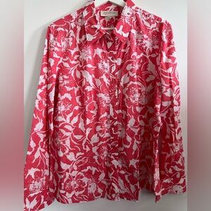 Jones New York Sport Pink Floral Womens Sz "L" Long Sleeve button shirt blouse